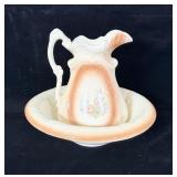 Large Vintage Porcelain Wash Basin & Pitcher Set