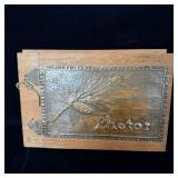 Antique pressed copper photo album filled with