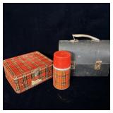 Vintage Aladdin Plaid Metal Lunch Box & Thermos >