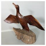 Vintage Handcarved Ironwood Flying Duck Figurine >