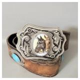 Leather Turquoise Horse Head Belt & Belt Buckle >