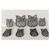 (8) Vintage Cast Iron Owl Trivets