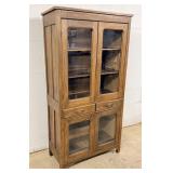 Antique country kitchen teak wood pie safe glass >