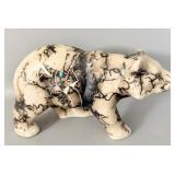 Signed horse hair pottery turquoise Navajo Bear