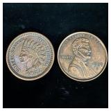 2 oversized pennies 1909-S & 1877 Indian head
