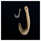 2 antique Native American wooden fish hooks