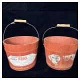 (2) Vintage Red Wood Fire Buckets Incendiary Bomb>