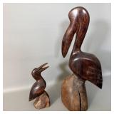 (2) Vintage Handcarved Ironwood Pelican Figurines>