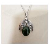 Sterling Silver Filigree Jade Necklace 18' .925 >