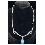 Sterling Silver Turquoise Dangle Necklace 12'