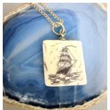 Vintage Carved Antler Sailing Ship Necklace >