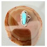 Sterling Silver Old Pawn Turquoise Ring sz 7.5 >
