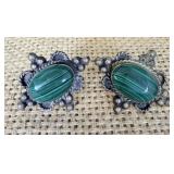 Vintage Sterling Silver Malachite Earrings >