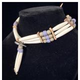 Vintage Native American Bone & Brass Bead Abalone>