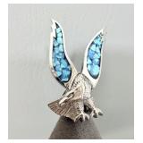 Silver Tone Turquoise Inlay Eagle Pin