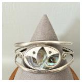 Mexican Alpaca Silver Abalone Inlay Cuff Bracelet