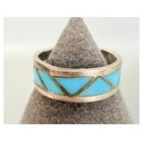 Sterling Silver Turquoise Inlay Ring sz 7.25