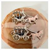 Vintage Silver&Gold tone Horse & Carriage Enamel >