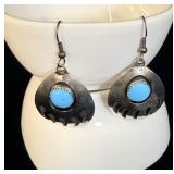 Large Sterling Silver Turquoise Bear Claw Earrings