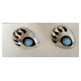 Sterling Silver Turquoise Navajo Bear Claw Stud>