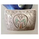 Sterling Silver Naminga Hopi Turquoise Chip Inlay>