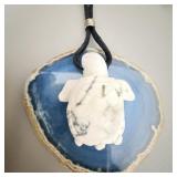 Stone Turtle Necklace on Rope Chain 34'