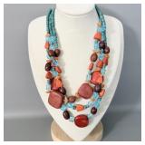 Vintage 3 Strand Turquoise Bead Necklace >