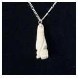 Carved Bone Polar Bear Necklace adj. Silver >