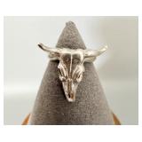 Sterling Silver Bull Skull Ring sz 4