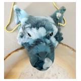 Carved Amazonite Wolf Necklace Gold Tone Chain