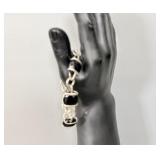 Heavy Sterling Silver Onyx Link Bracelet 8.5' >