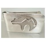 Sterling Silver Navajo Bear Money Clip Signed RH>