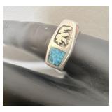 Sterling Silver Turquoise Inlay Bear Ring sz 8.5