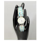 Turquoise Mother of Pearl Chip Inlay Watch Band >