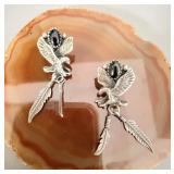 Sterling Silver Onyx Eagle Feather Earrings >