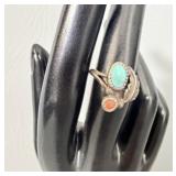 Sterling Silver Turquoise and Coral Ring sz 6