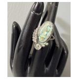 Signed Sterling Silver Navajo Abalone Shell Ring>