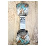 Sterling Silver Turquoise & Coral Chip Inlay >