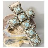 Large Sterling Silver Turquoise Chip Cross Pendant
