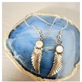 Sterling Silver Mother of Pearl Feather Earrings >