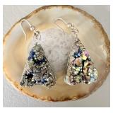 Sterling Silver Druzy Quartz Triangle Earrings