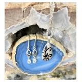 Sterling Silver Tear Drop Marcasite Necklace &>