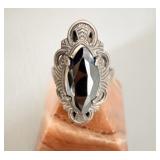 Sterling Silver Hematite Filigree Ring sz 7.5