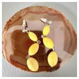 Vintage Butterscotch Amber 3 Stone Dangle Earrings