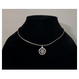 Sterling Silver Open Scroll Flower Necklace >