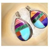 Sterling Silver Navajo Turquoise Coral Lapis >
