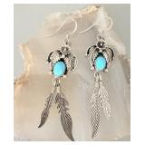 Sterling Silver Navajo Turquoise Feather Earrings