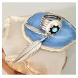 Silver Tone Faux Turquoise Navajo Wire Ring sz 4.5