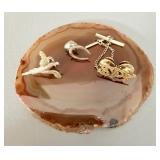14K Gold Pheasant Pin, Gold Tone Spy & Horseshoe >
