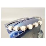Sterling Silver Mexico White Cat Eye Bead Bracelet